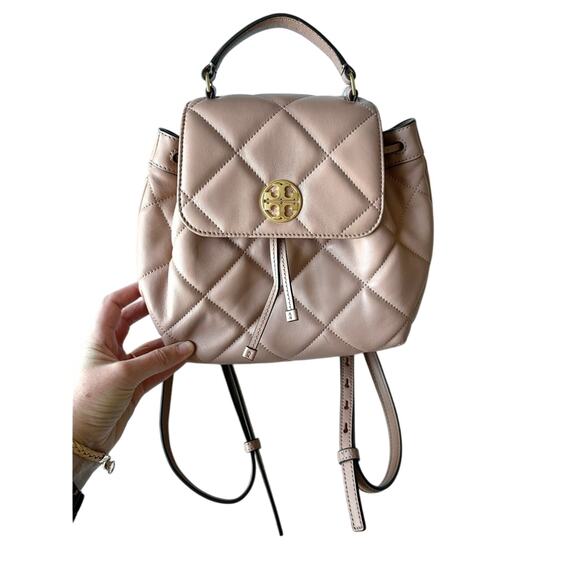 NWT Tory Burch Willa Soft Quilt Backpack Roasted Almond Gold - Picture 4 of 12